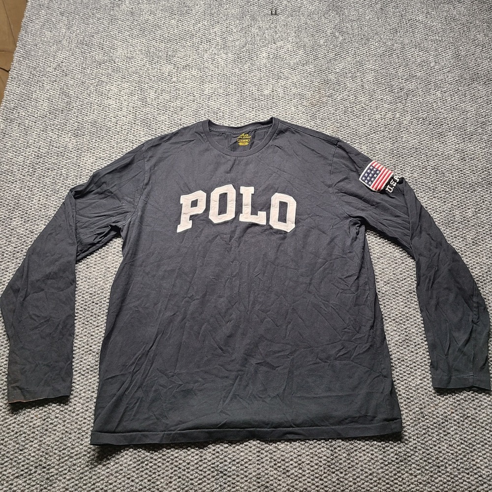 Polo Ralph Lauren Shirt Men's Large Black Embroidered USA Patch BIG Logo